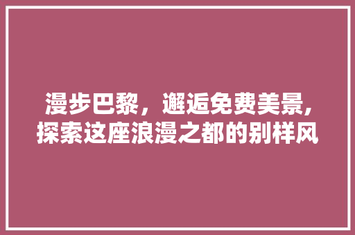 漫步巴黎，邂逅免费美景,探索这座浪漫之都的别样风情