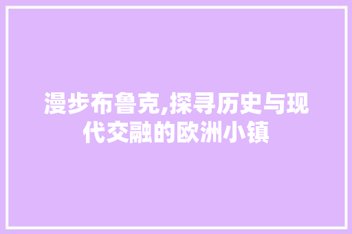 漫步布鲁克,探寻历史与现代交融的欧洲小镇