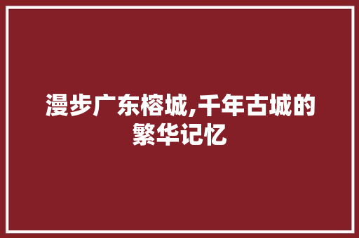 漫步广东榕城,千年古城的繁华记忆