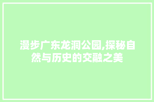 漫步广东龙洞公园,探秘自然与历史的交融之美