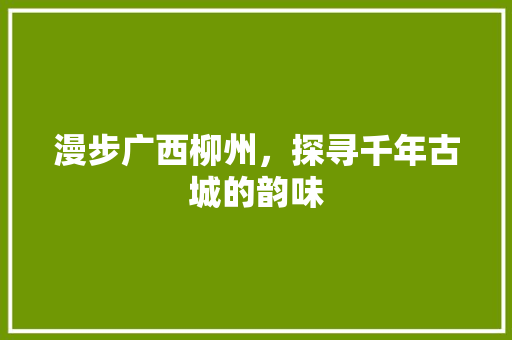 漫步广西柳州，探寻千年古城的韵味