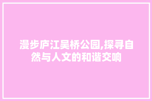 漫步庐江吴桥公园,探寻自然与人文的和谐交响