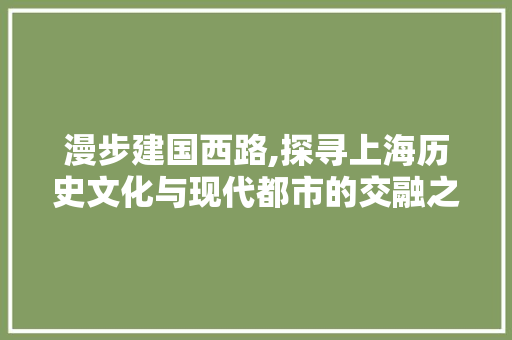 漫步建国西路,探寻上海历史文化与现代都市的交融之美