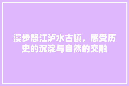 漫步怒江泸水古镇，感受历史的沉淀与自然的交融