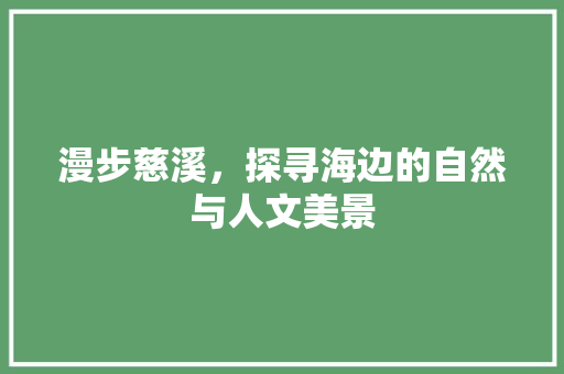 漫步慈溪，探寻海边的自然与人文美景