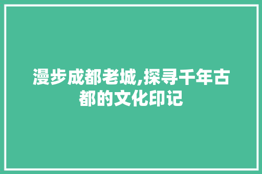 漫步成都老城,探寻千年古都的文化印记