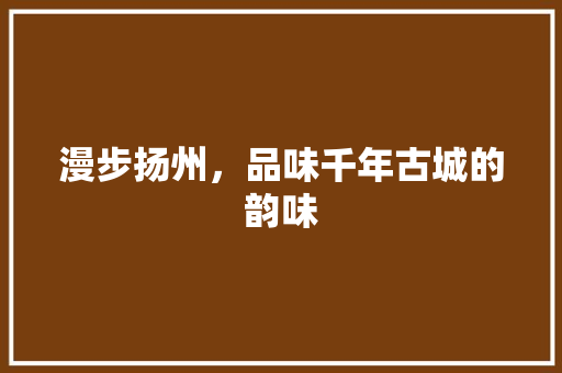 漫步扬州，品味千年古城的韵味