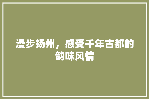 漫步扬州，感受千年古都的韵味风情