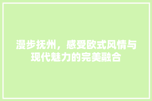 漫步抚州，感受欧式风情与现代魅力的完美融合