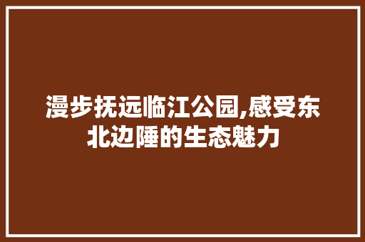 漫步抚远临江公园,感受东北边陲的生态魅力