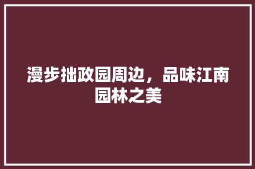 漫步拙政园周边，品味江南园林之美