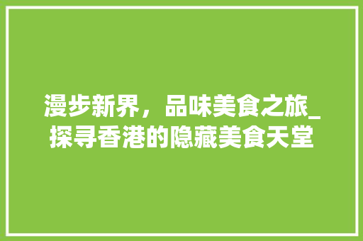 漫步新界，品味美食之旅_探寻香港的隐藏美食天堂