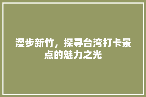 漫步新竹，探寻台湾打卡景点的魅力之光