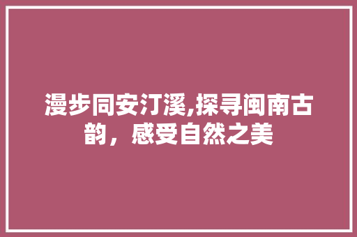 漫步同安汀溪,探寻闽南古韵，感受自然之美