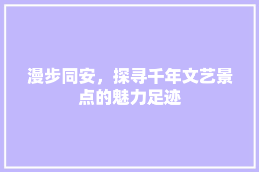 漫步同安，探寻千年文艺景点的魅力足迹