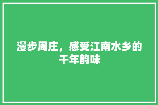 漫步周庄，感受江南水乡的千年韵味