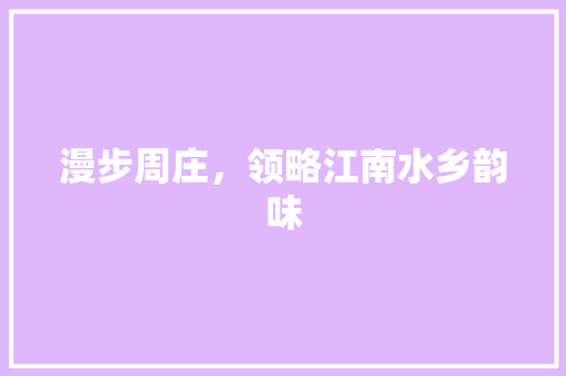 漫步周庄，领略江南水乡韵味