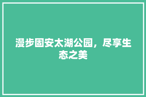 漫步固安太湖公园，尽享生态之美