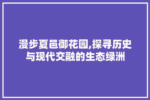 漫步夏邑御花园,探寻历史与现代交融的生态绿洲