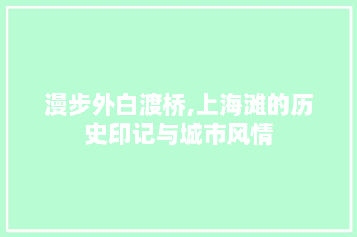 漫步外白渡桥,上海滩的历史印记与城市风情