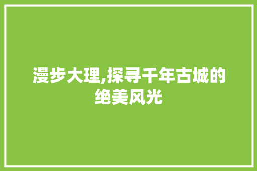 漫步大理,探寻千年古城的绝美风光