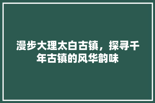 漫步大理太白古镇，探寻千年古镇的风华韵味  第1张