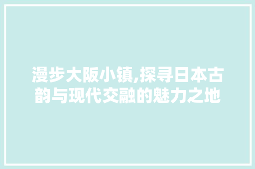 漫步大阪小镇,探寻日本古韵与现代交融的魅力之地