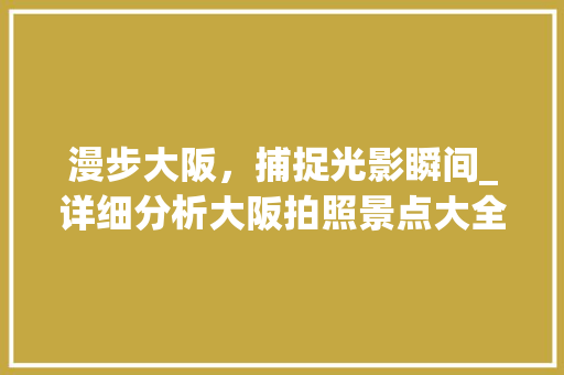 漫步大阪，捕捉光影瞬间_详细分析大阪拍照景点大全