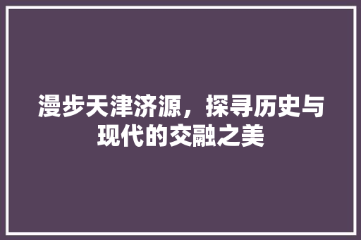 漫步天津济源，探寻历史与现代的交融之美