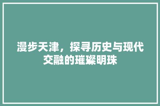 漫步天津，探寻历史与现代交融的璀璨明珠