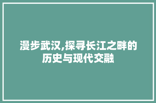 漫步武汉,探寻长江之畔的历史与现代交融