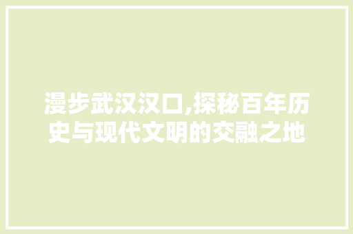 漫步武汉汉口,探秘百年历史与现代文明的交融之地