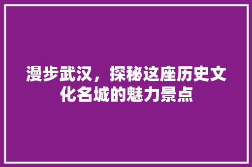 漫步武汉，探秘这座历史文化名城的魅力景点