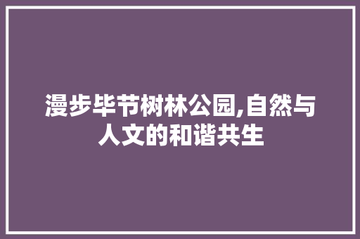 漫步毕节树林公园,自然与人文的和谐共生