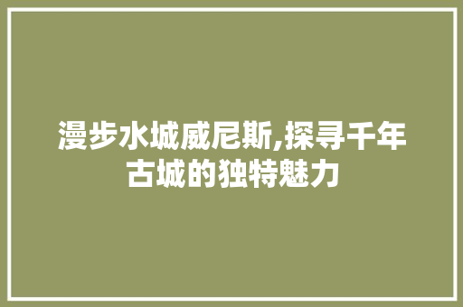 漫步水城威尼斯,探寻千年古城的独特魅力