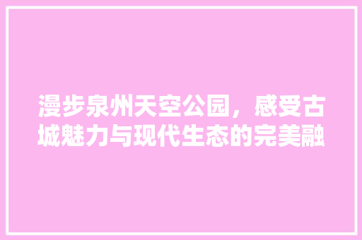 漫步泉州天空公园，感受古城魅力与现代生态的完美融合