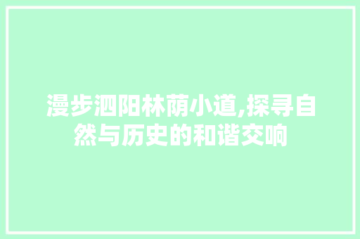 漫步泗阳林荫小道,探寻自然与历史的和谐交响