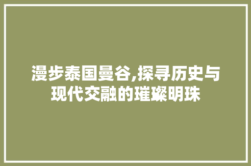 漫步泰国曼谷,探寻历史与现代交融的璀璨明珠