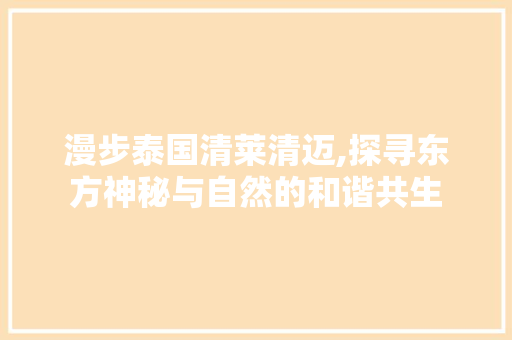 漫步泰国清莱清迈,探寻东方神秘与自然的和谐共生