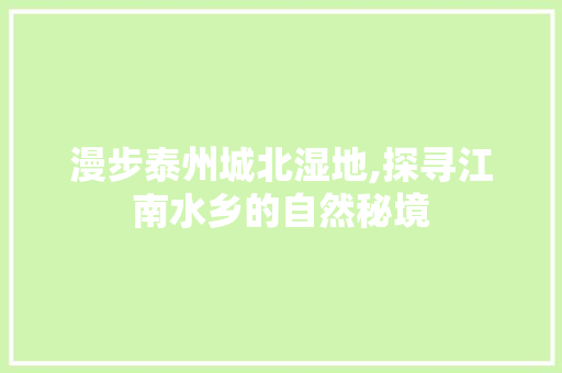 漫步泰州城北湿地,探寻江南水乡的自然秘境