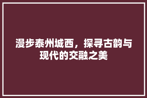 漫步泰州城西，探寻古韵与现代的交融之美