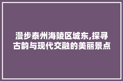 漫步泰州海陵区城东,探寻古韵与现代交融的美丽景点