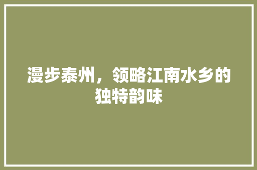 漫步泰州，领略江南水乡的独特韵味