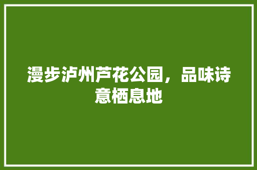 漫步泸州芦花公园，品味诗意栖息地