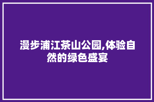 漫步浦江茶山公园,体验自然的绿色盛宴