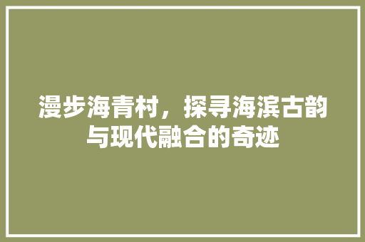 漫步海青村，探寻海滨古韵与现代融合的奇迹