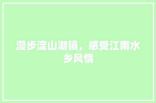 漫步淀山湖镇，感受江南水乡风情