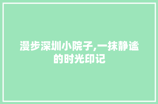 漫步深圳小院子,一抹静谧的时光印记