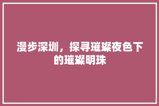 漫步深圳，探寻璀璨夜色下的璀璨明珠