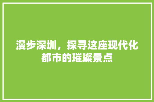 漫步深圳，探寻这座现代化都市的璀璨景点